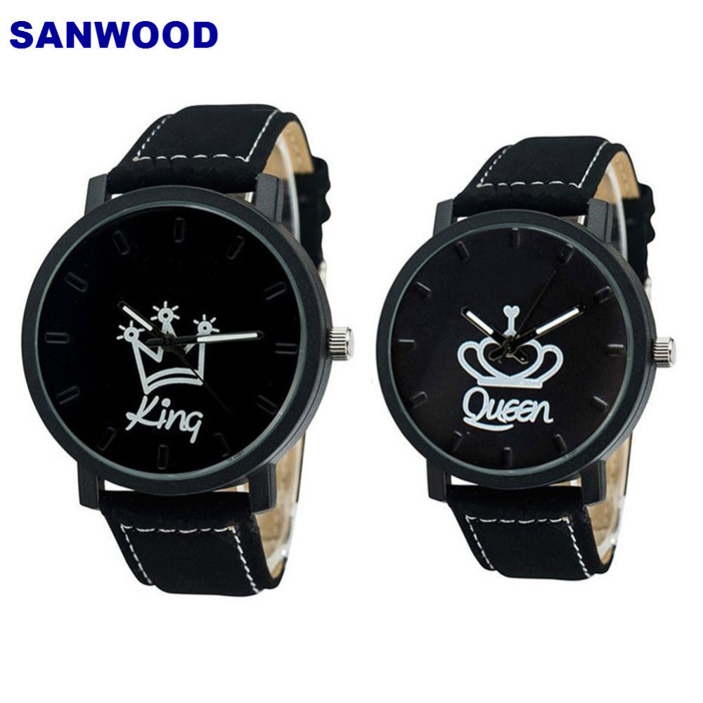 Couple Watch Queen King Crown Fuax Leather Quartz Analog Wrist